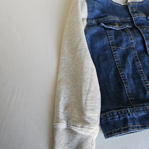 Kids Denim Hooded Jacket - Blue and Light Gray - Picture 11 of 16